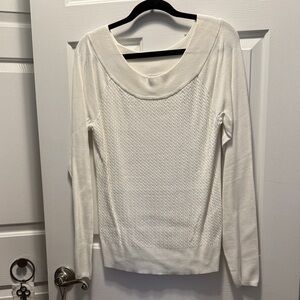 White House Black Market Cream Ribbed Crewneck Sweater